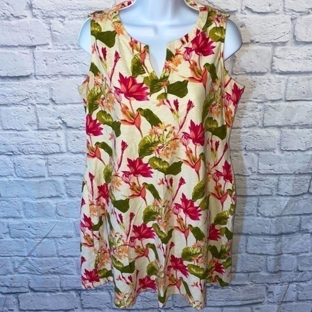 Tommy Bahama Tropical Floral Sleeveless Plunge Neck Short Spring Shift Dress